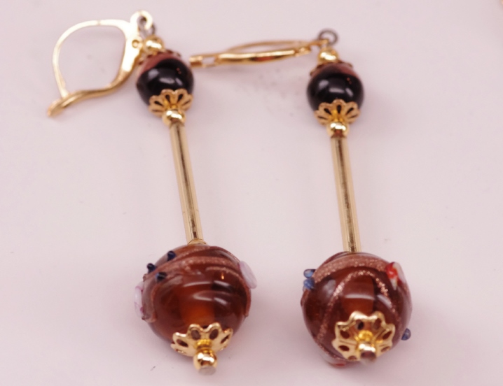 Vintage Costume Jewelry with Etched Amber Glass Bracelet