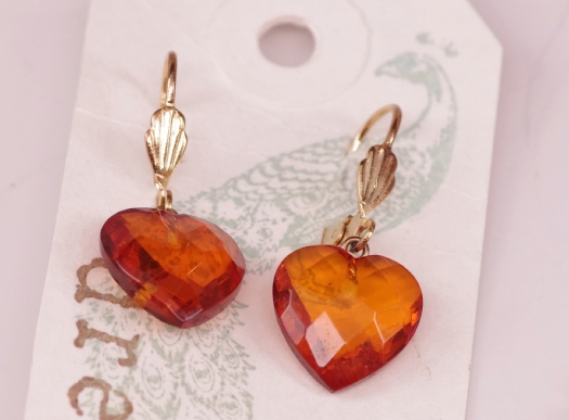 Vintage Costume Jewelry with Etched Amber Glass Bracelet