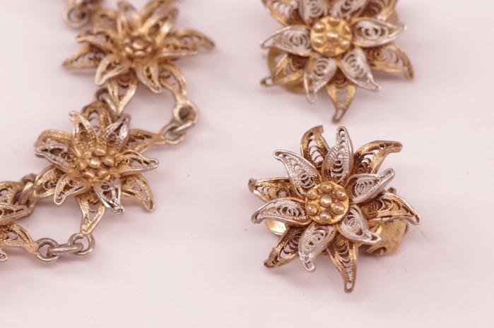 Vintage Costume Jewelry with Two Tone Filigree Detail