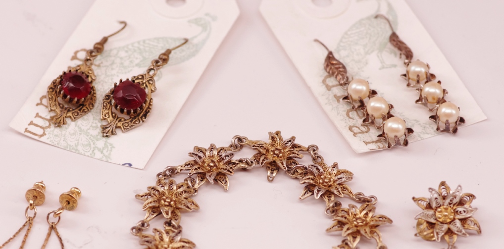 Vintage Costume Jewelry with Two Tone Filigree Detail