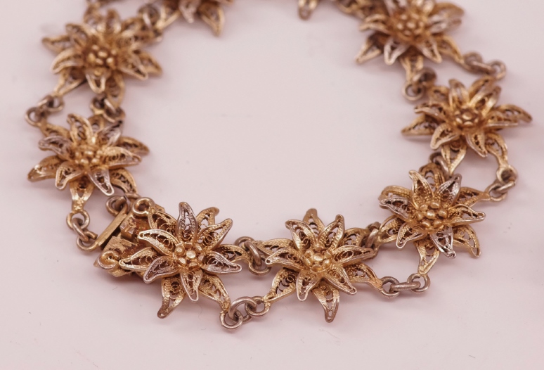 Vintage Costume Jewelry with Two Tone Filigree Detail