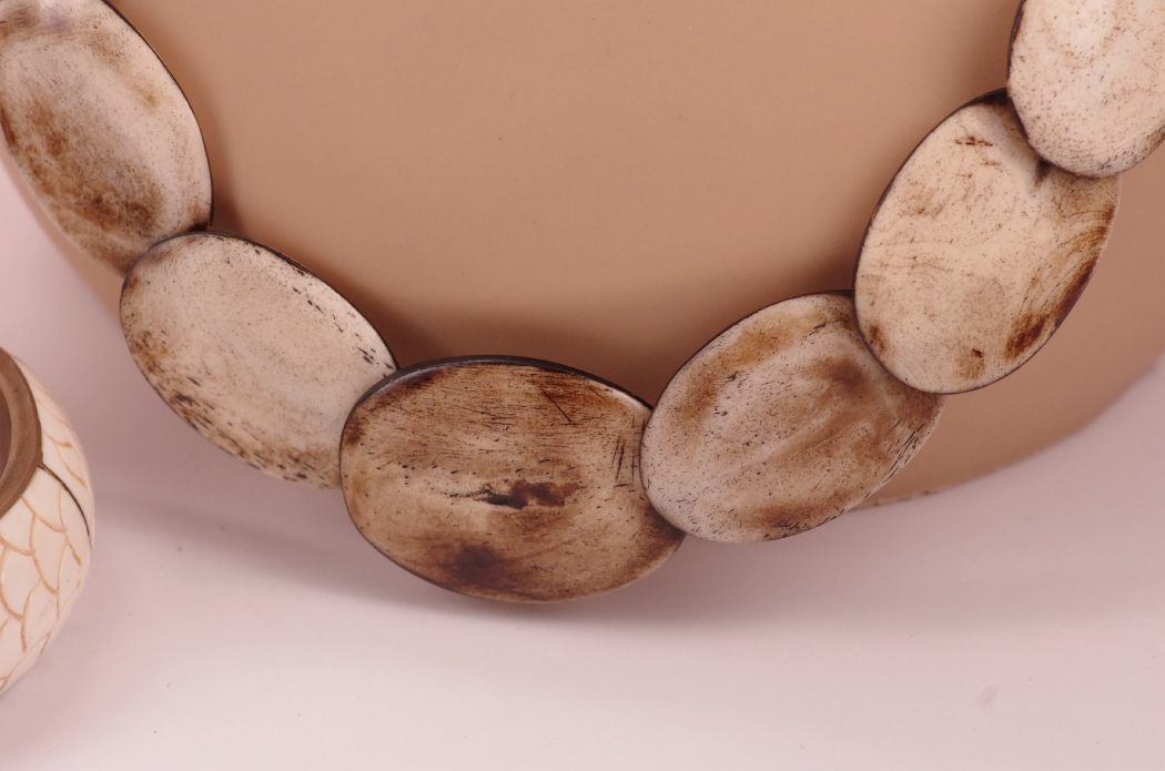 Polished Wood Bead Necklace with Coordinating Inlay Bracelet