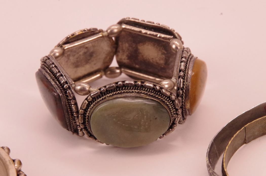 Gorgeous Vintage Bangle Bracelets with Gemstone Insets