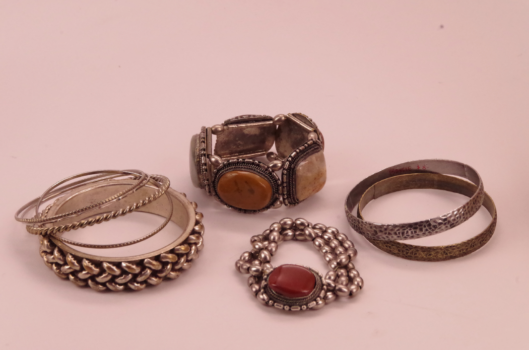 Gorgeous Vintage Bangle Bracelets with Gemstone Insets