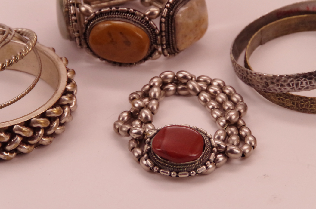 Gorgeous Vintage Bangle Bracelets with Gemstone Insets
