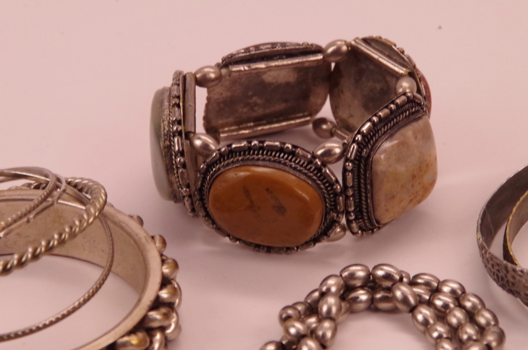 Gorgeous Vintage Bangle Bracelets with Gemstone Insets