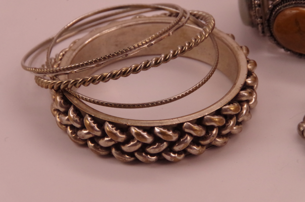 Gorgeous Vintage Bangle Bracelets with Gemstone Insets