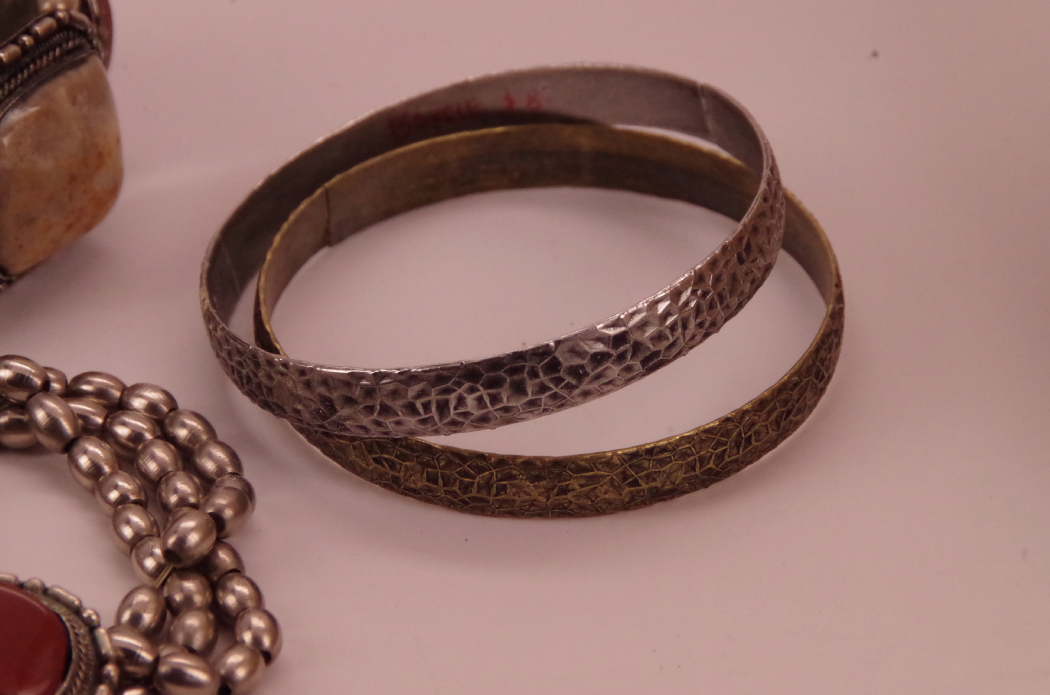 Gorgeous Vintage Bangle Bracelets with Gemstone Insets