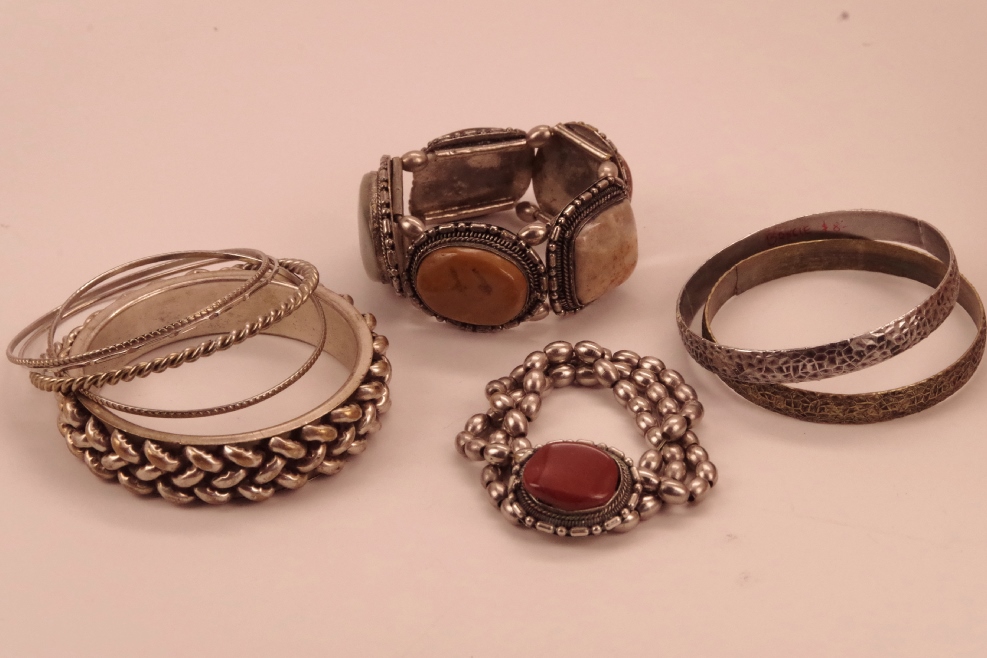 Gorgeous Vintage Bangle Bracelets with Gemstone Insets