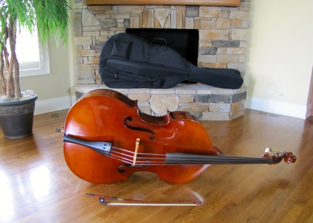 Custom Handmade Stand Up Bass with Bow and Padded Case & Buggy