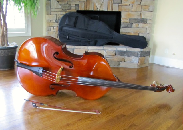 Custom Handmade Stand Up Bass with Bow and Padded Case & Buggy