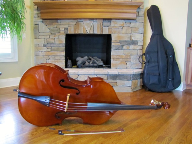 Custom Handmade Stand Up Bass with Bow and Padded Case & Buggy