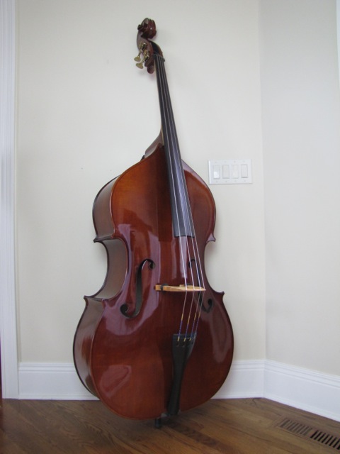 Custom Handmade Stand Up Bass with Bow and Padded Case & Buggy