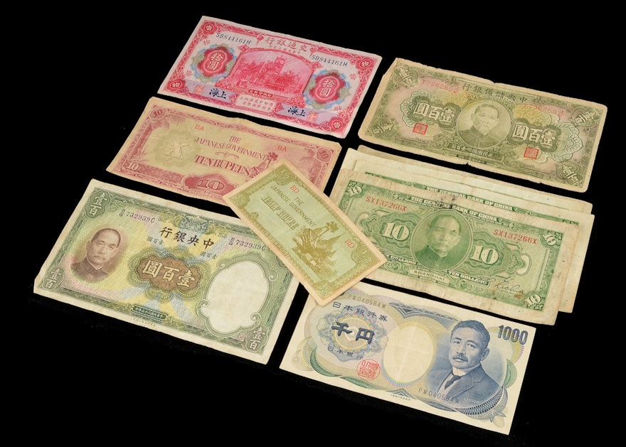 Ten World War II Era Foreign Currency Notes