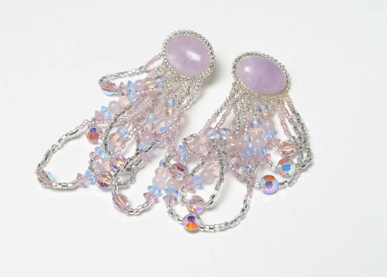 Lavender Quartz Earrings and Green Glass Bracelet