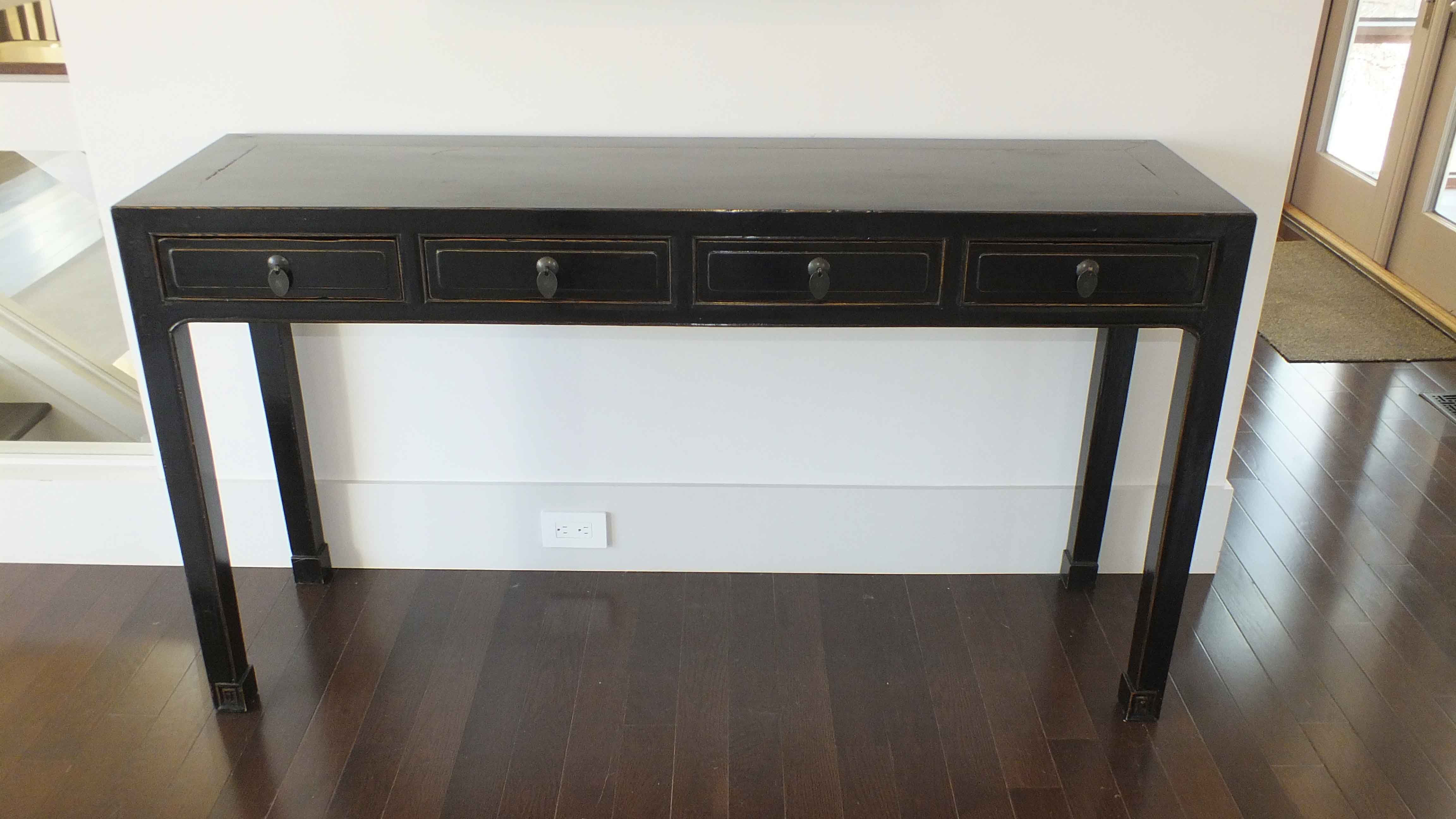 Asian Inspired Black Lacquered Console Table