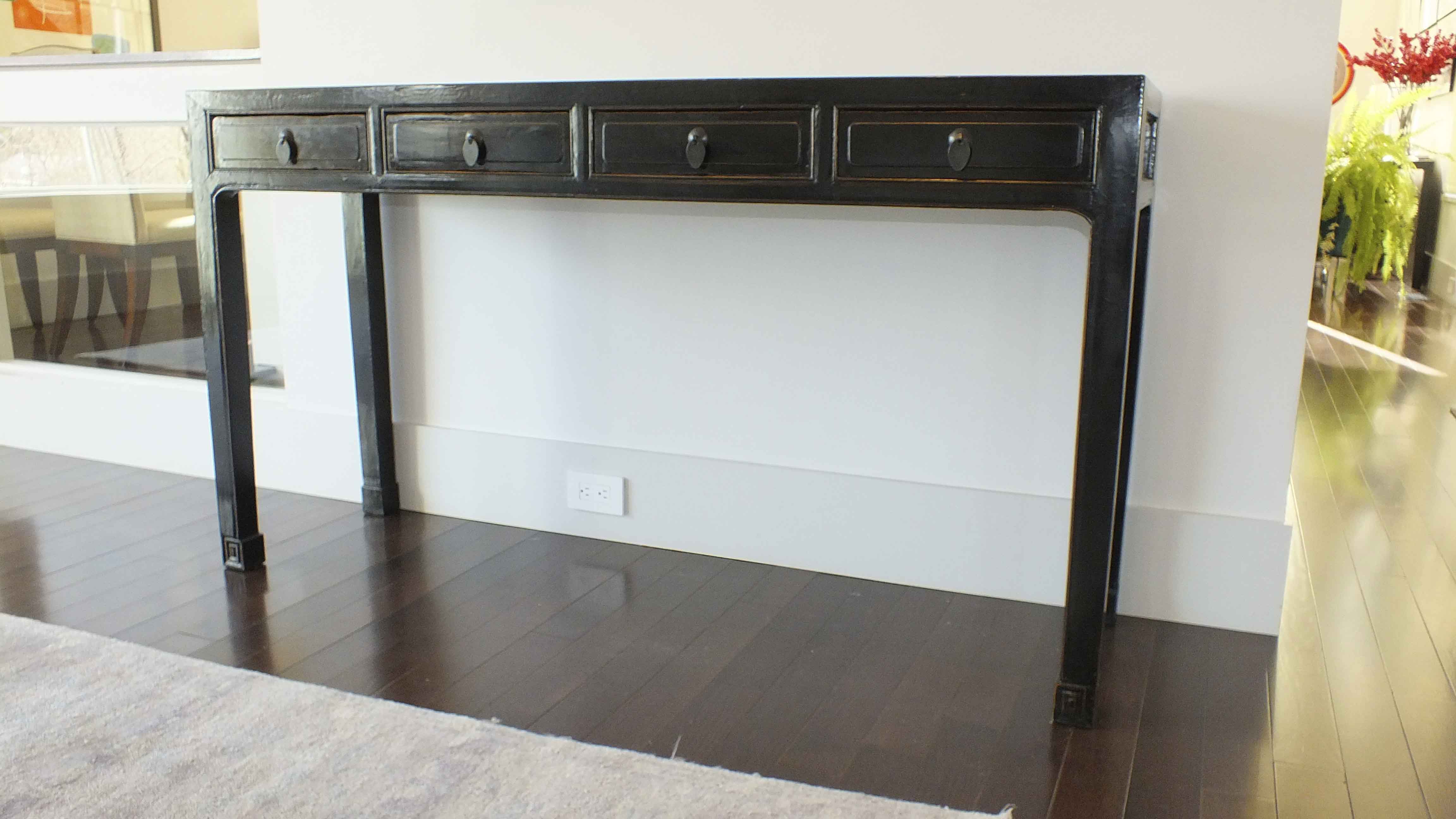 Asian Inspired Black Lacquered Console Table