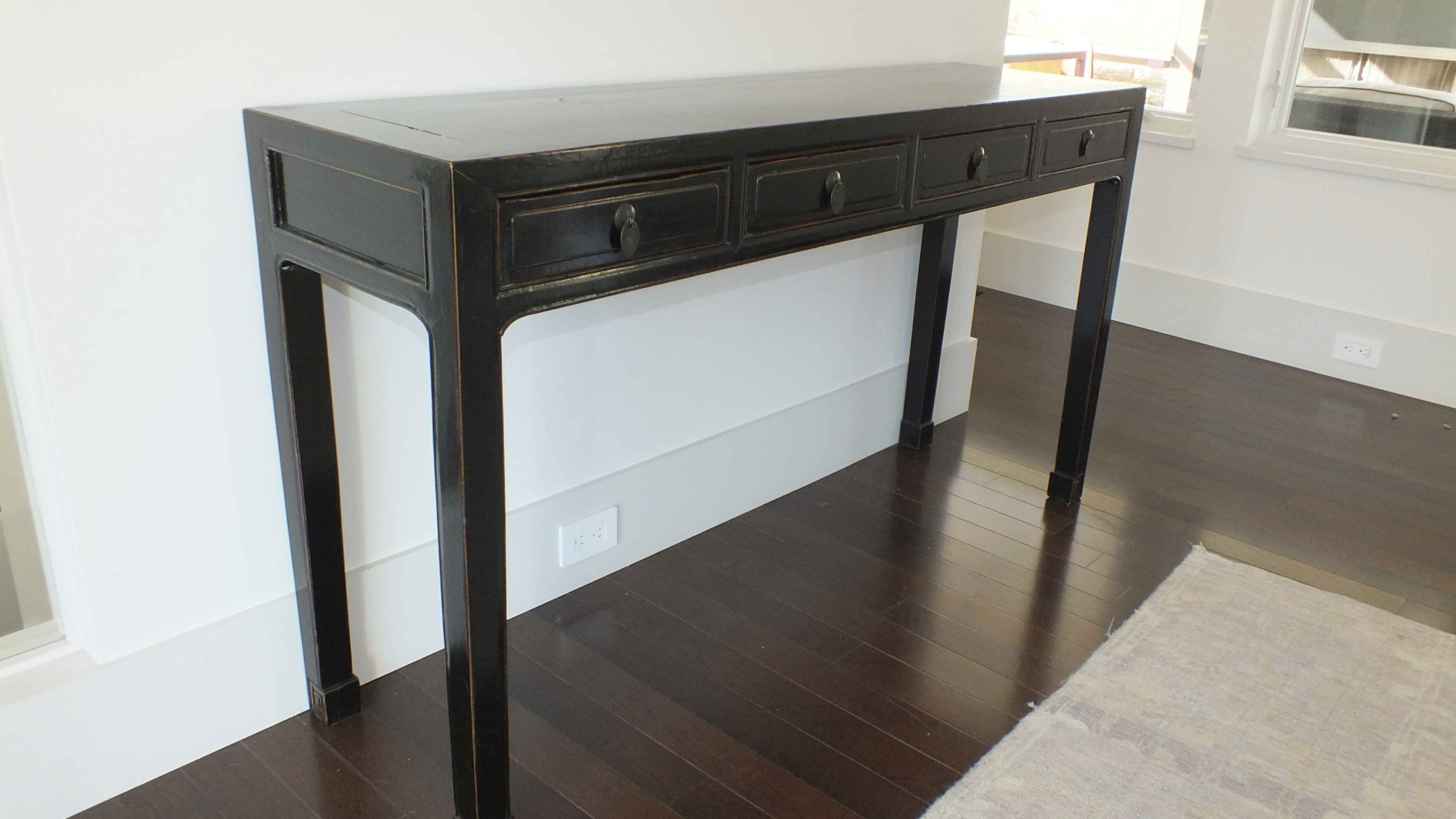 Asian Inspired Black Lacquered Console Table