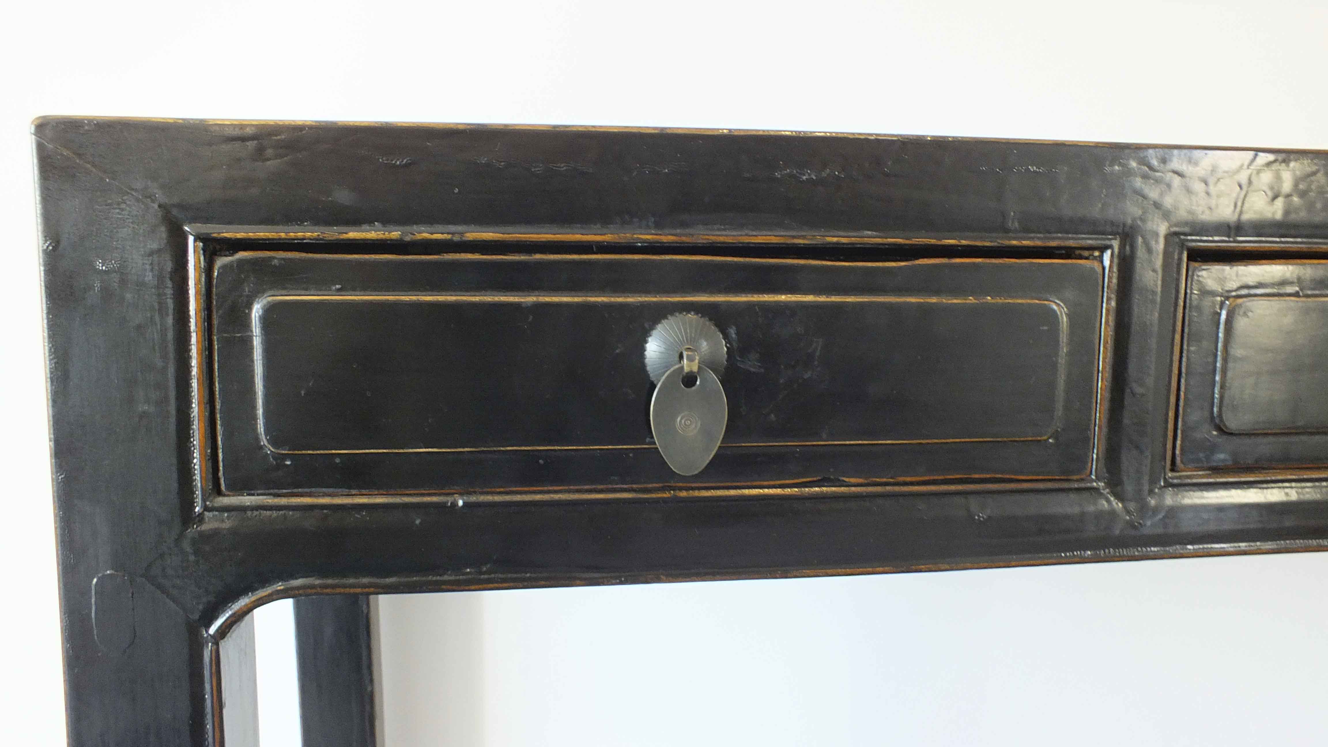 Asian Inspired Black Lacquered Console Table