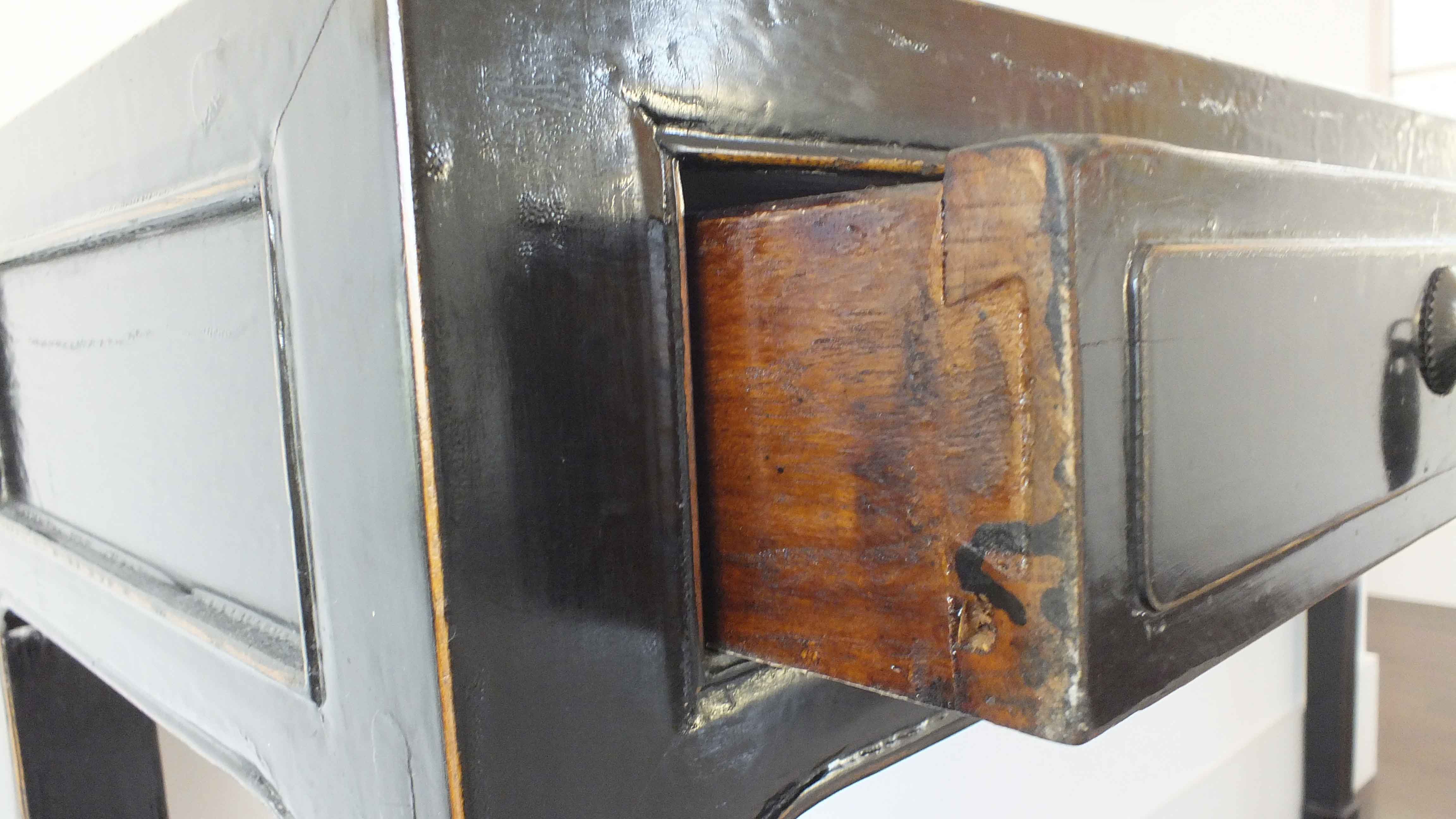 Asian Inspired Black Lacquered Console Table