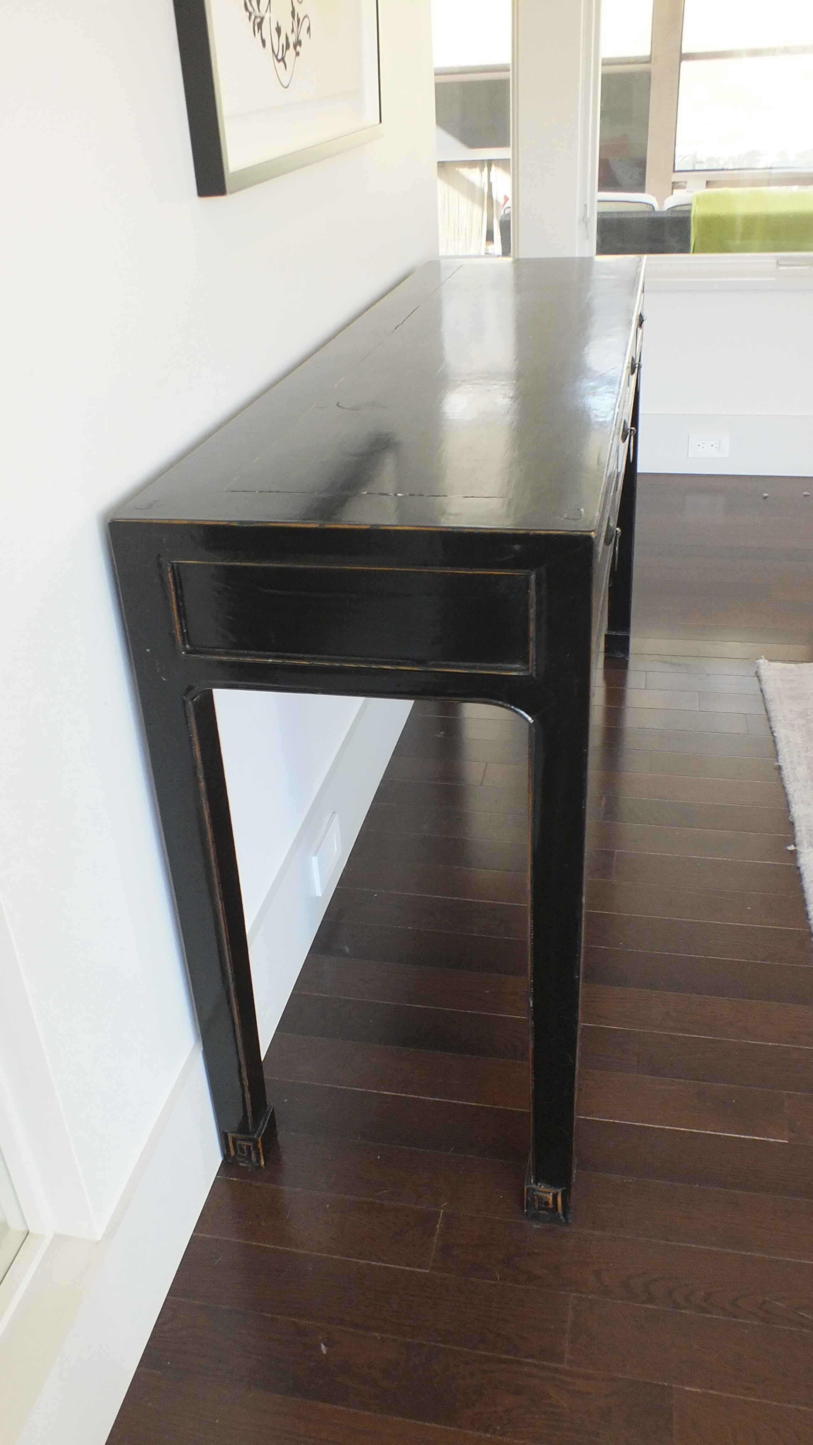 Asian Inspired Black Lacquered Console Table