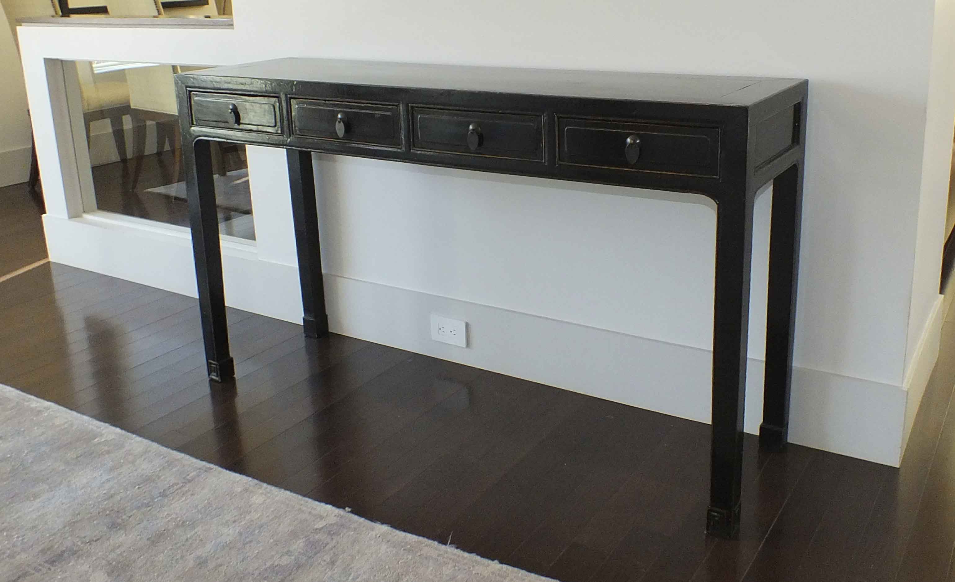 Asian Inspired Black Lacquered Console Table