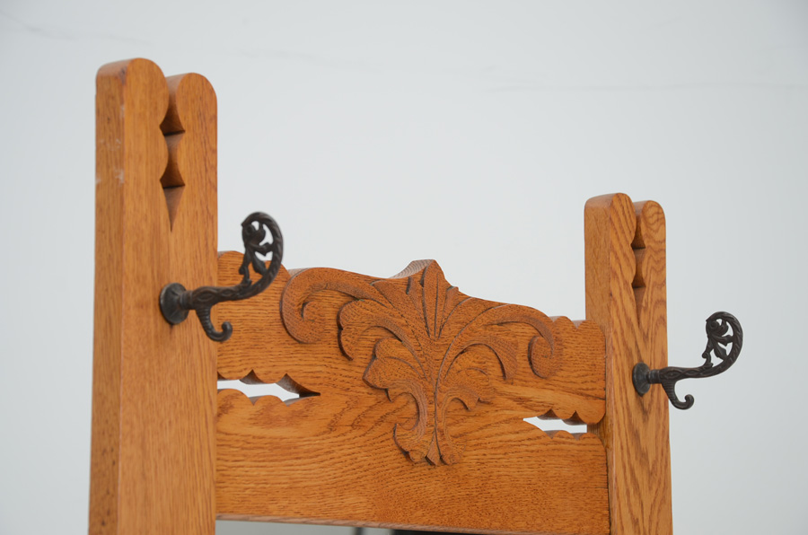 Late 19th Century Golden Oak Hall Tree Bench