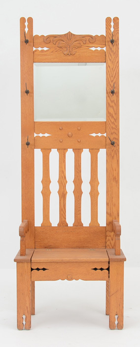 Late 19th Century Golden Oak Hall Tree Bench