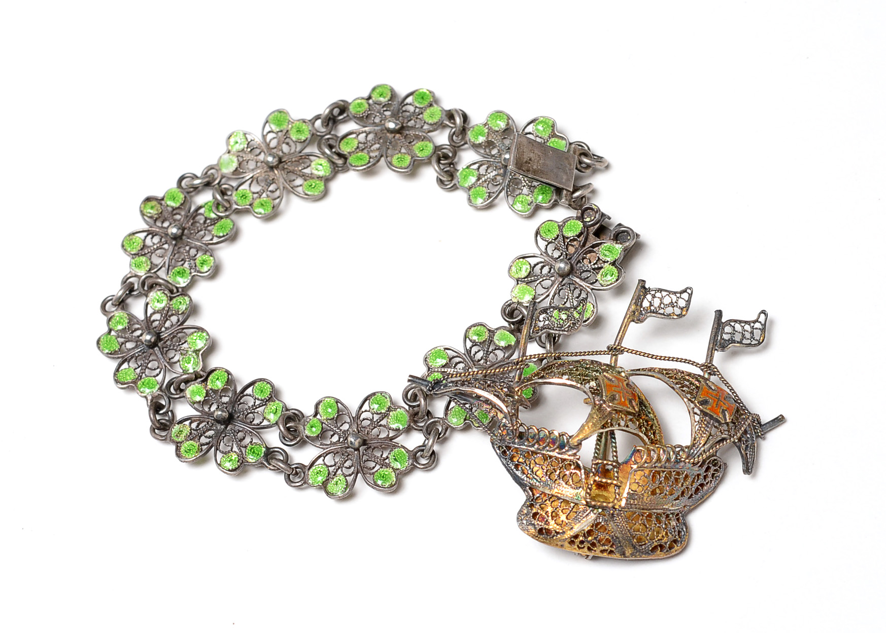 800 Silver Bracelet and Mixed Metal Brooch