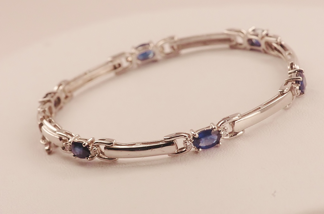 14K White Gold Sapphire and Diamond Bracelet