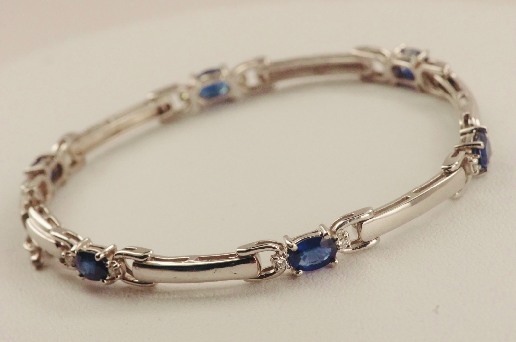 14K White Gold Sapphire and Diamond Bracelet