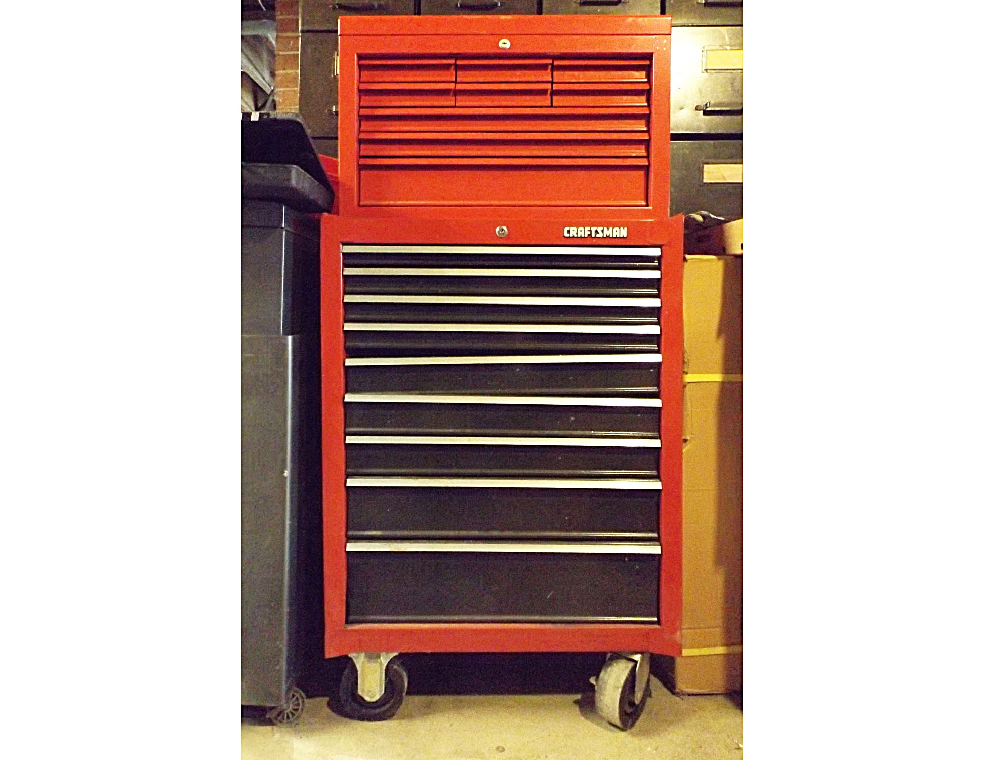 Craftsman 9-Drawer Rolling Tool Cabinet/Upper Tool Box + Tools