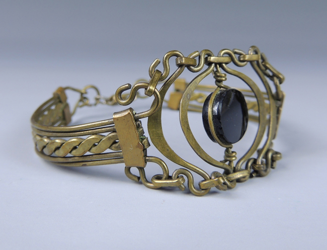 Antique Brass Filigree and Link Bracelet