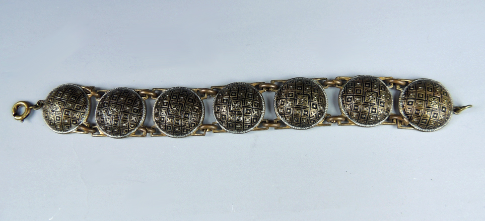 Antique Brass Filigree and Link Bracelet