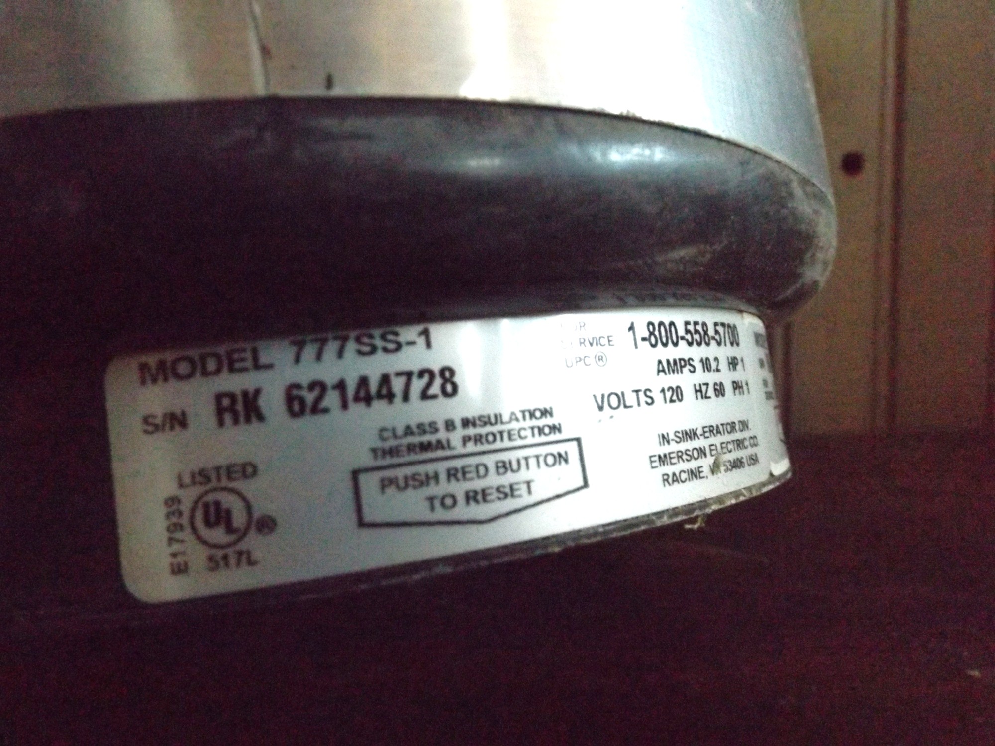 Insinkerator 1.0 HP Model 777SS Food Waste Disposer