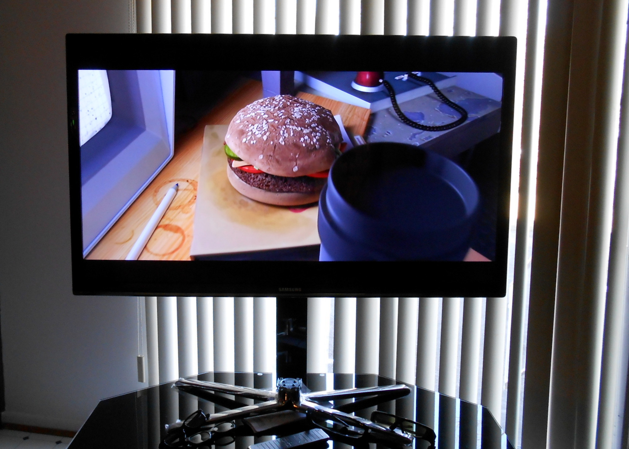 Samsung 3D LED HDTV, Blue Ray Disc Player, Glass Stand and More