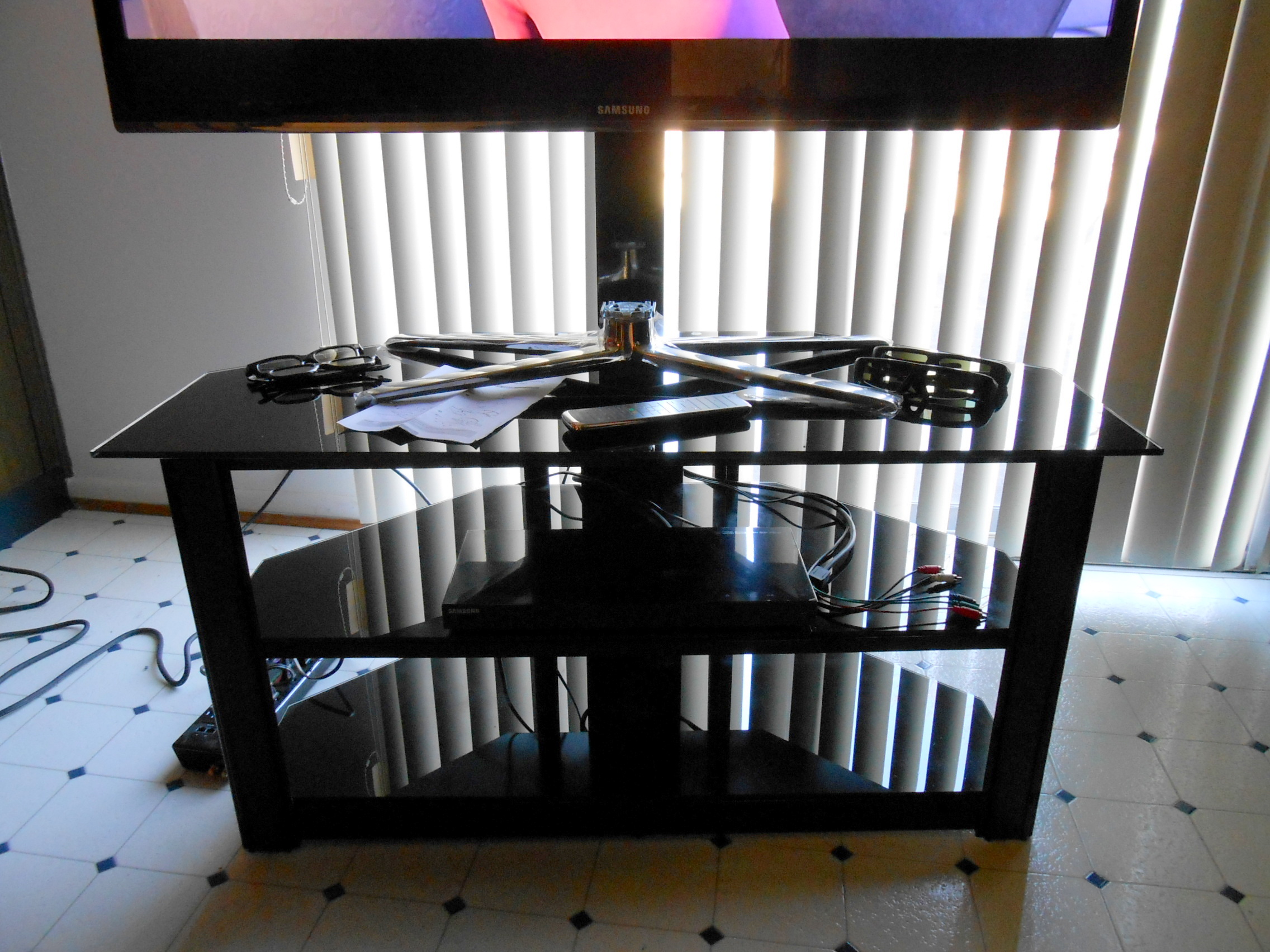 Samsung 3D LED HDTV, Blue Ray Disc Player, Glass Stand and More