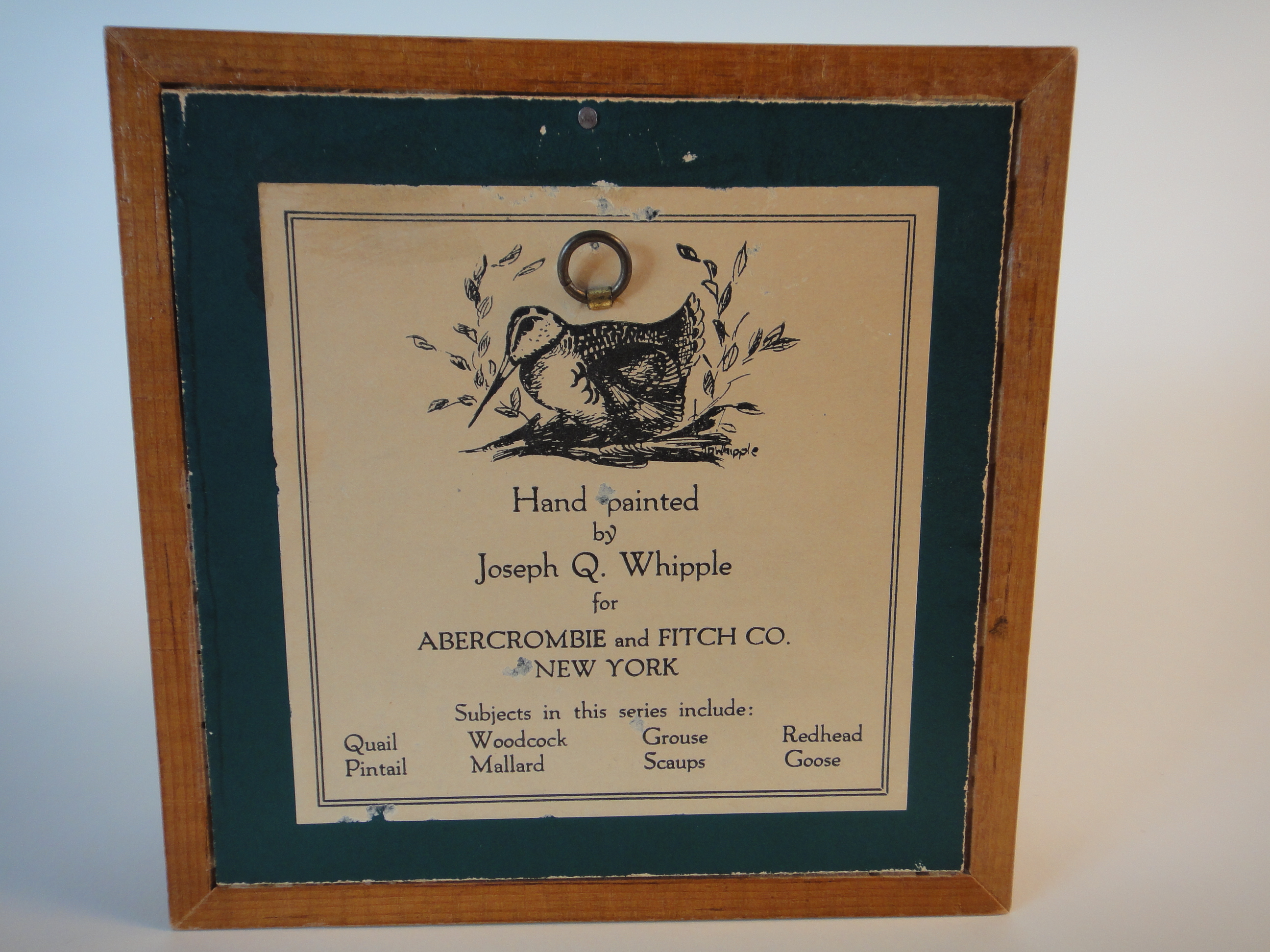 Joseph Q Whipple Signed Quail Shadowbox Diorama