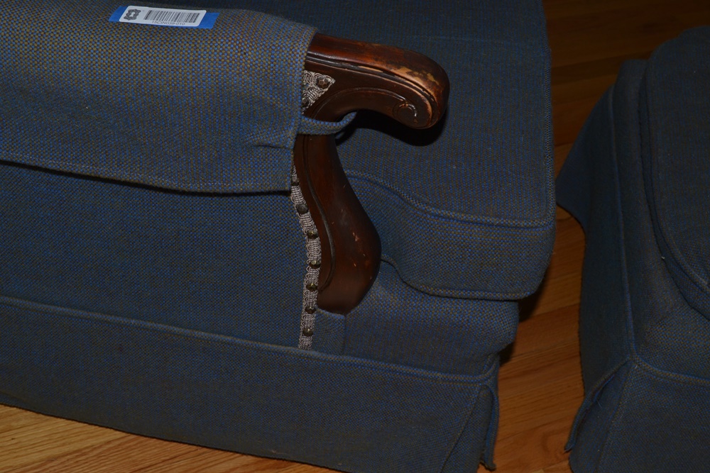 Vintage Upholstered Easy Chair & Ottoman