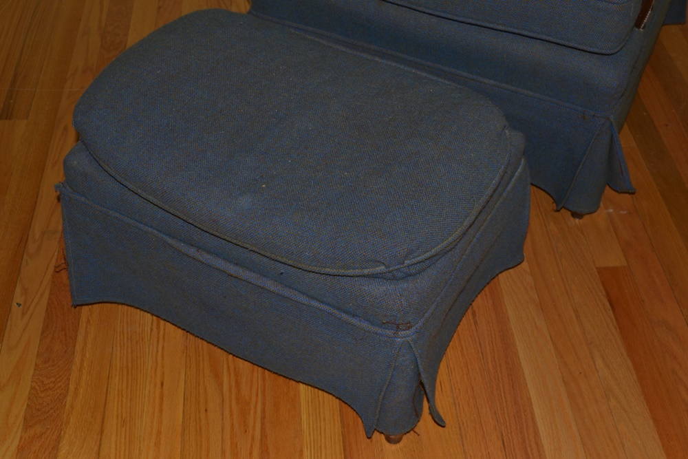 Vintage Upholstered Easy Chair & Ottoman