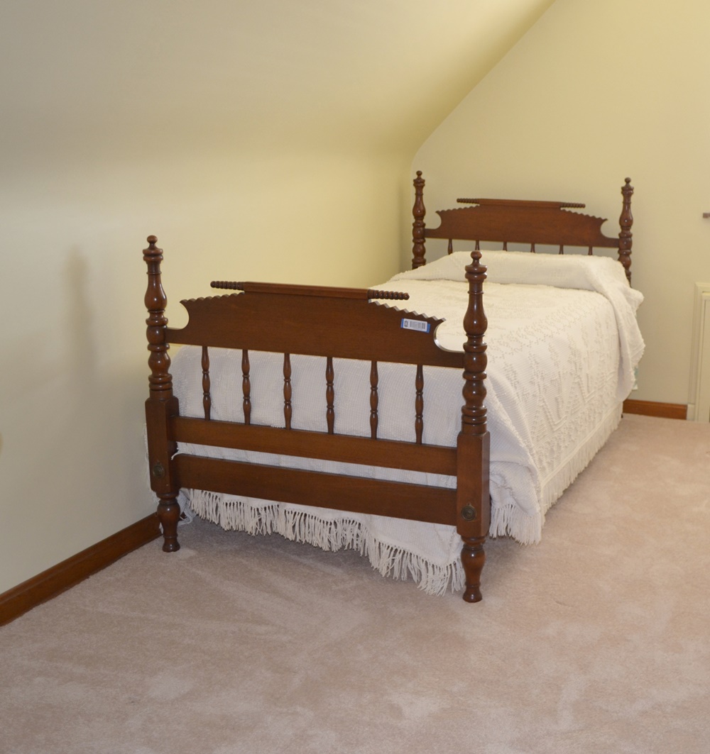 Circa 1880s Walnut Jenny Lind Twin Size Spool Bed  W/ Mattress #1