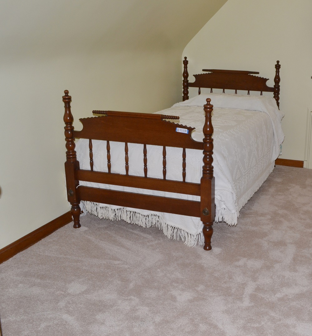 Circa 1880s Walnut Jenny Lind Twin Size Spool Bed  W/ Mattress #1