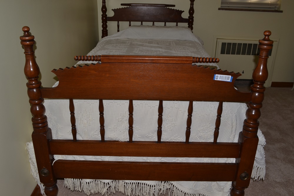 Circa 1880s Walnut Jenny Lind Twin Size Spool Bed  W/ Mattress #1