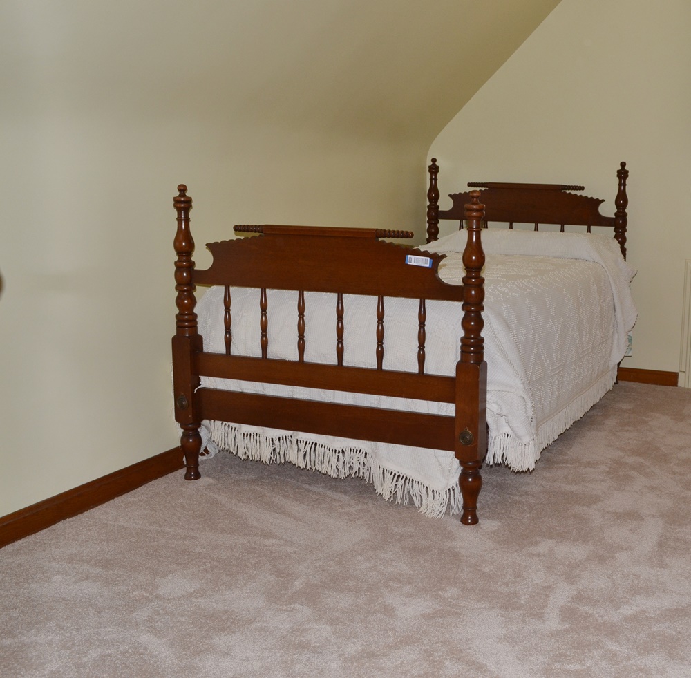 Circa 1880s Walnut Jenny Lind Twin Size Spool Bed  w/ Mattress #2