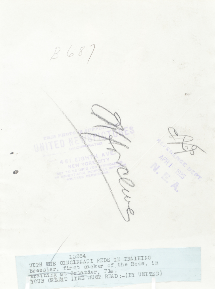 1925 Rube Bressler Cincinnati Reds Vintage Photo