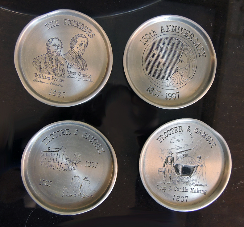 Procter & Gamble Collectible Pewter Coasters and Platter