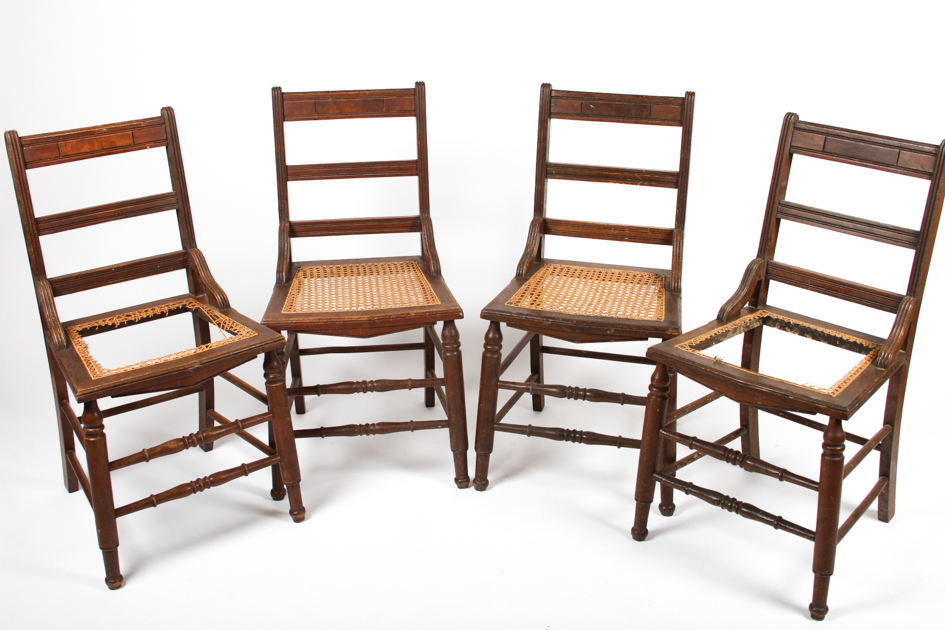 Set of Four Antique Ladder-Back Cane Seat Dining Chairs