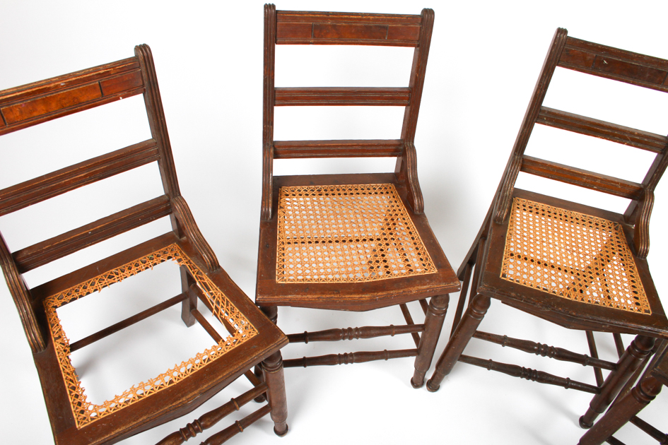 Set of Four Antique Ladder-Back Cane Seat Dining Chairs