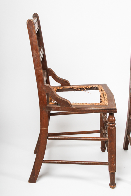 Set of Four Antique Ladder-Back Cane Seat Dining Chairs