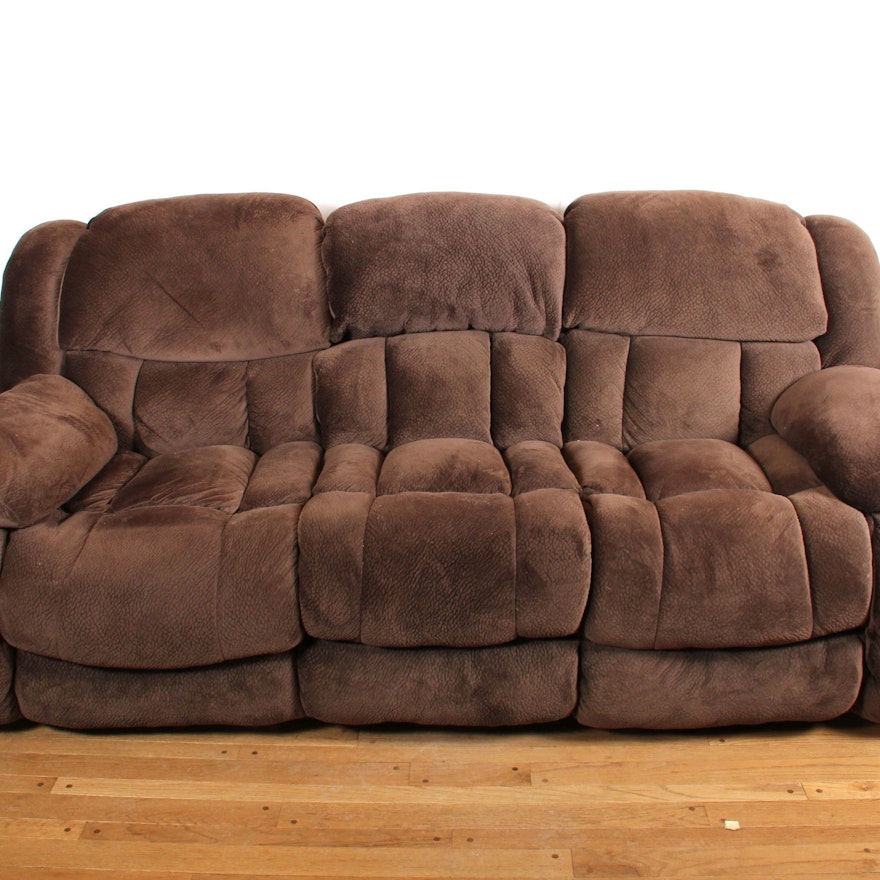Overstuffed Brown Plush Microfiber Reclining Sofa